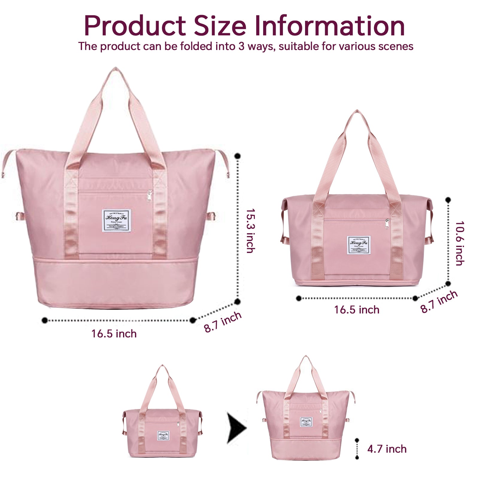 Large Capacity Travel Duffel Bag Foldable Sports Tote with Wet & Dry