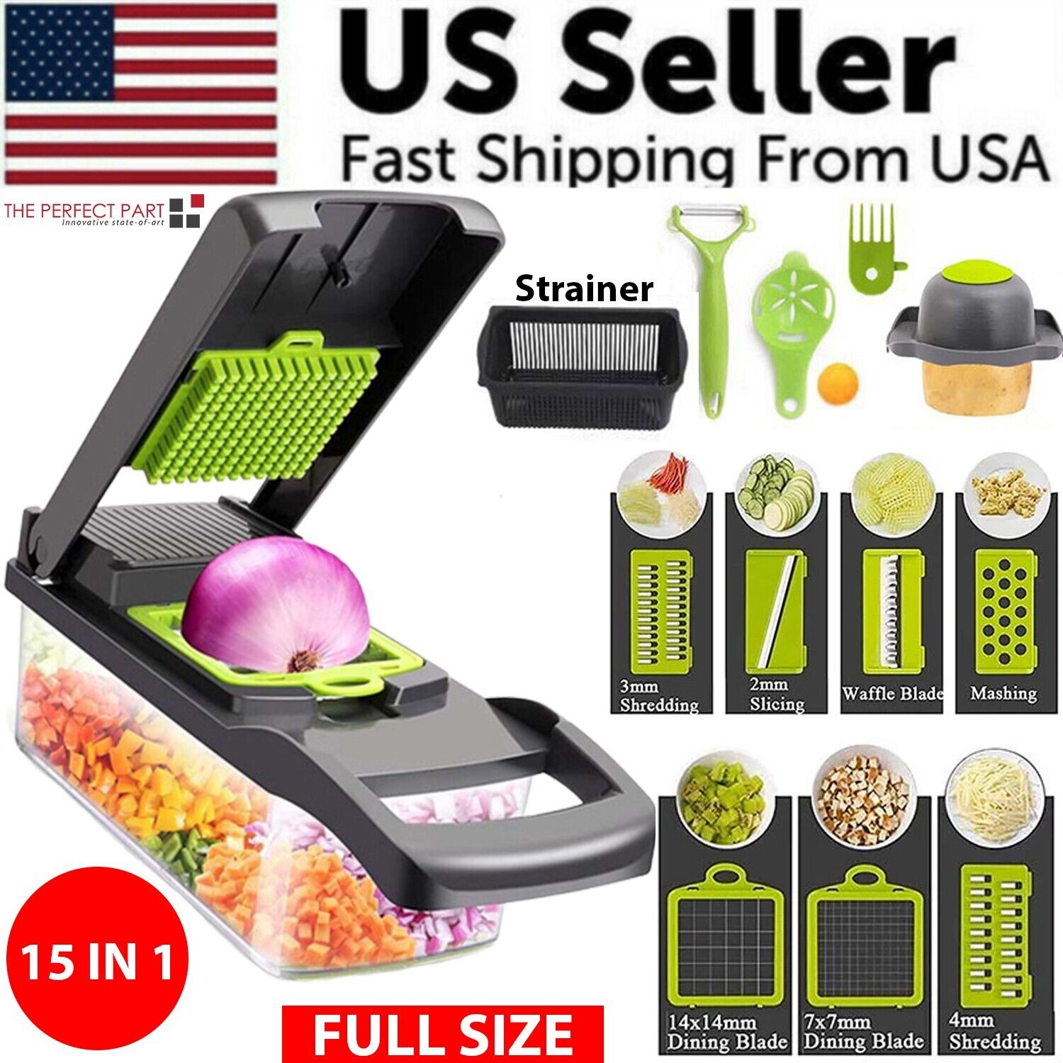 15-In-1 Vegetable Fruit Chopper Cutter Food Onion Veggie Dicer Slicer